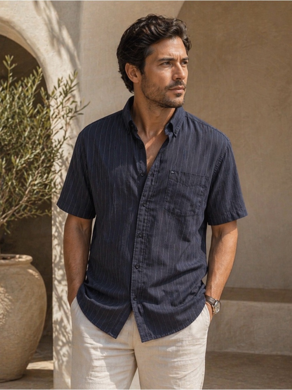 Quiksilver Men's Black Pinstripe Casual Shirt